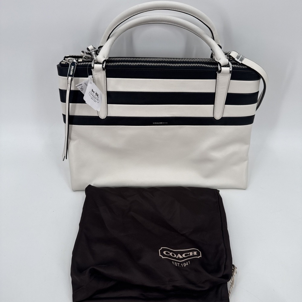 Coach Womens Borough Two Way Satchel Tote Black White New With Tags Career